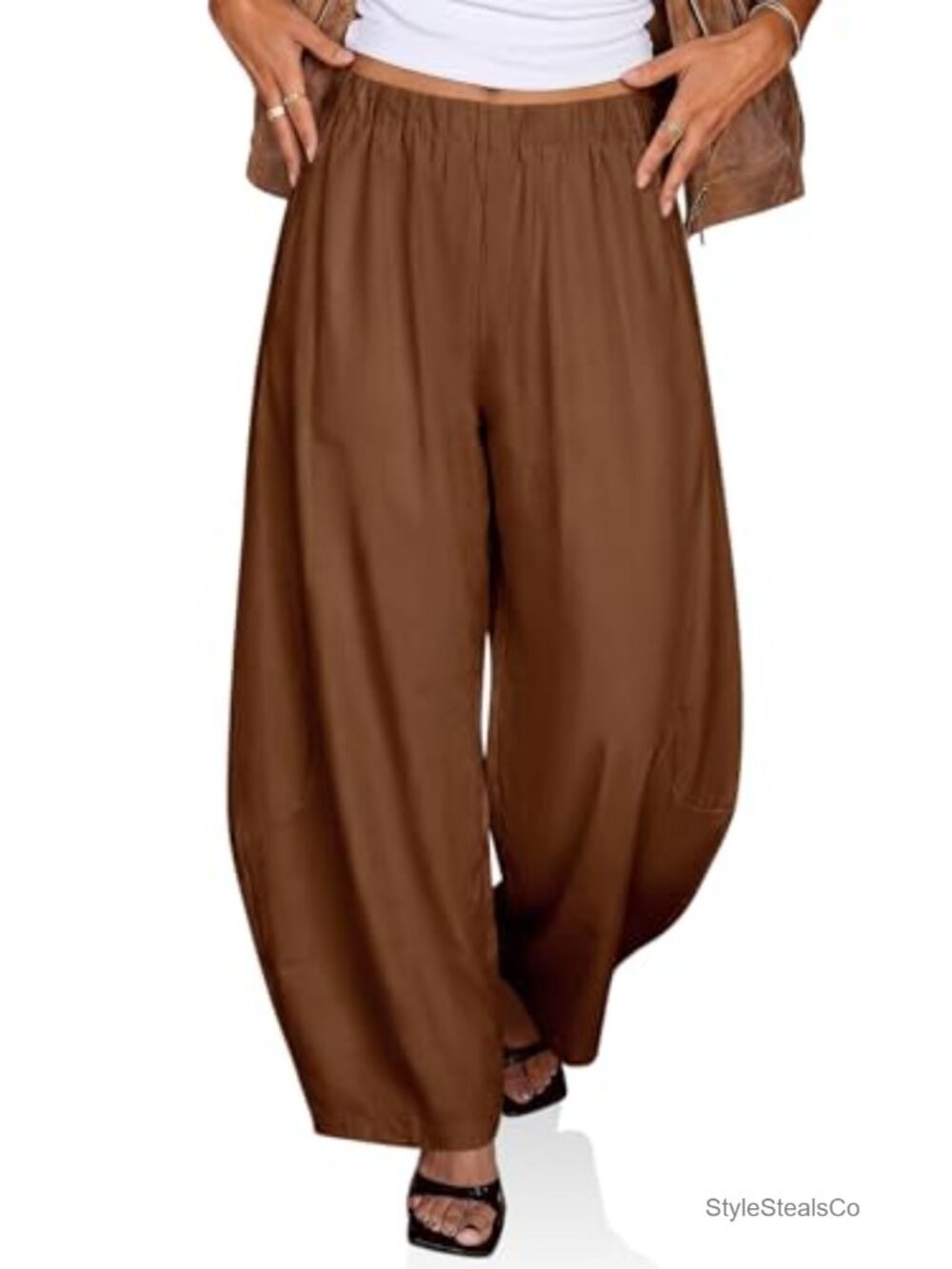 Wide Leg Palazzo Pants Barrel Baggy Trousers with Pockets High Waist